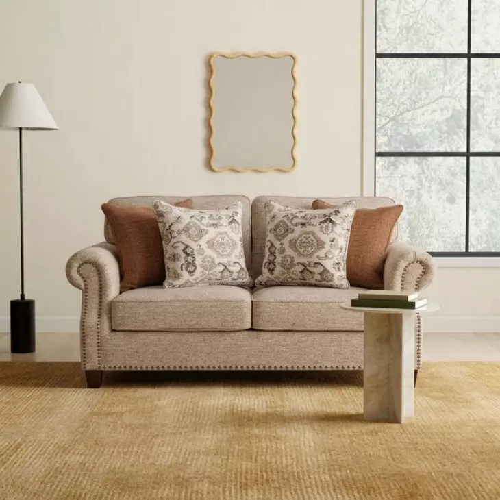 Buckhurst Taupe 67" Loveseat with Nailhead Trim