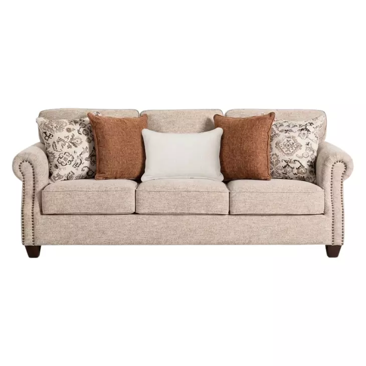Buckhurst Taupe 87" Sofa with Nailhead Trim