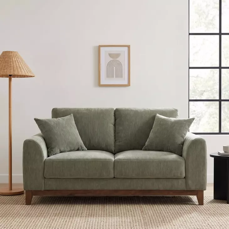 Watton Olive Green 65" Loveseat with Pillows