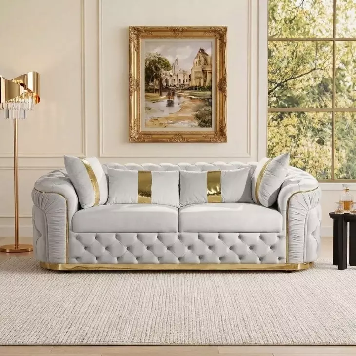 Adelpha Beige 89" Sofa with Pillows