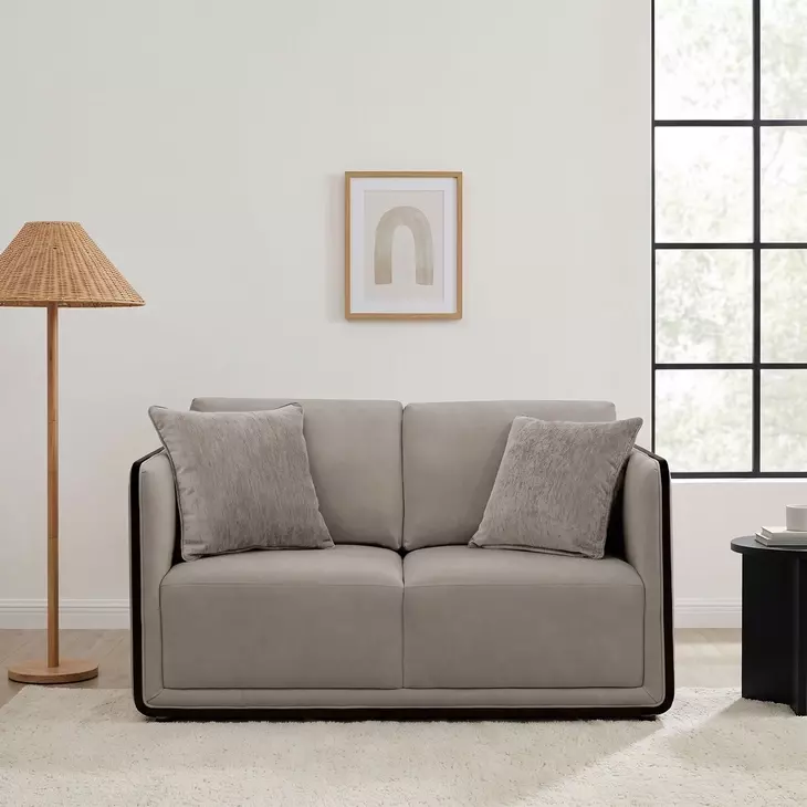 Benilde Taupe 63" Loveseat with Pillows