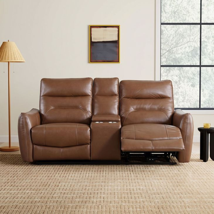 Terentius Caramel Brown 63" Power Reclining Loveseat with Storage