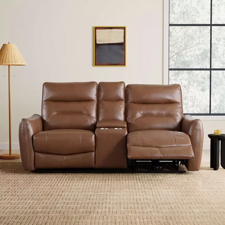 Terentius Caramel Brown 63" Power Reclining Loveseat with Storage