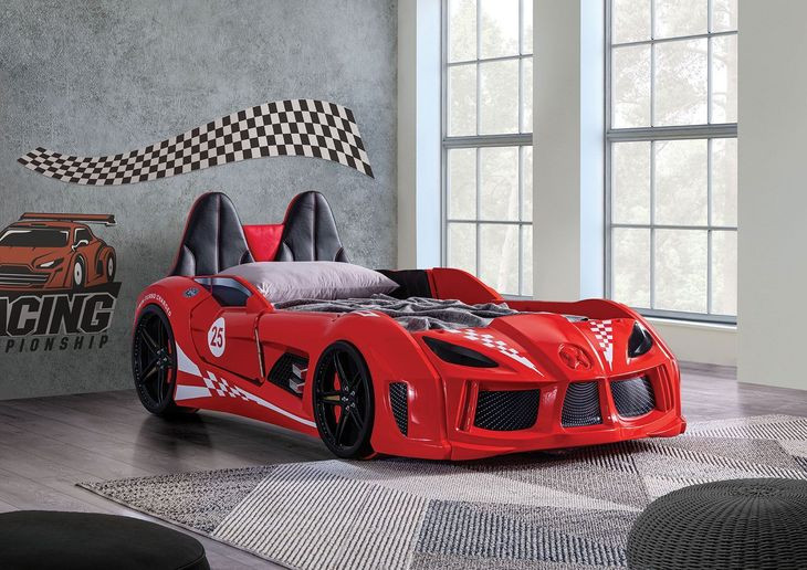 Trackster Red Twin Novelty Car Bed with LED Light