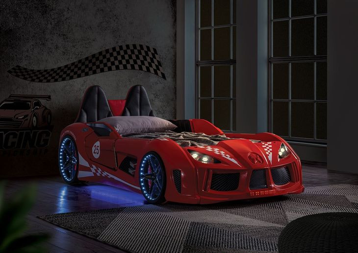 Trackster Red Twin Novelty Car Bed with LED Light