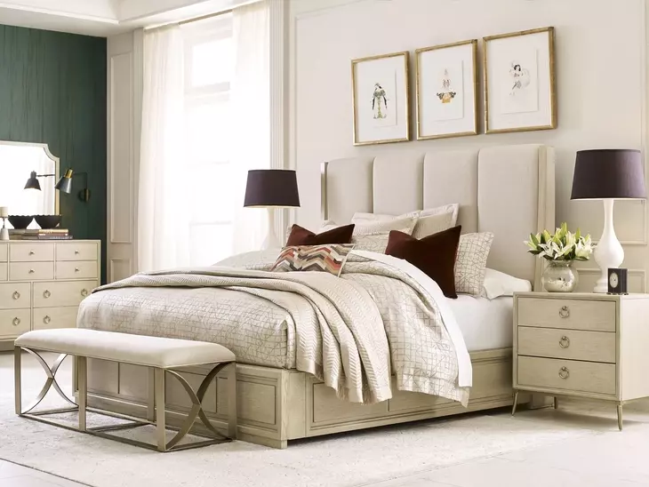 Lenox Alabaster and Gold 10 Drawer Ventura Dresser with Rectangular Anaheim Mirror
