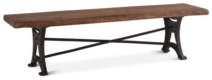 Blayne Natural Walnut and Antique Zinc 90" Dining Bench with Live Edge