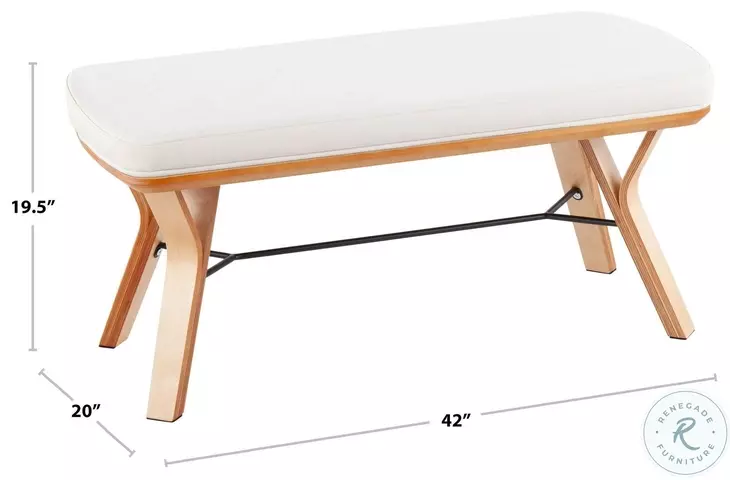 Folia Cream Fabric And Natural Wood Bench