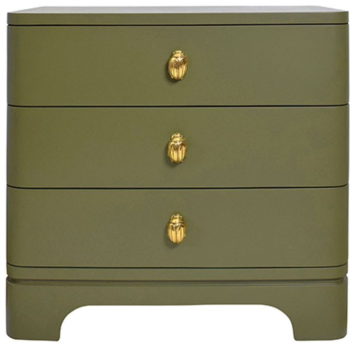 Fortune Olive Green Matte Lacquer Rectangular 3 Drawer Side Table