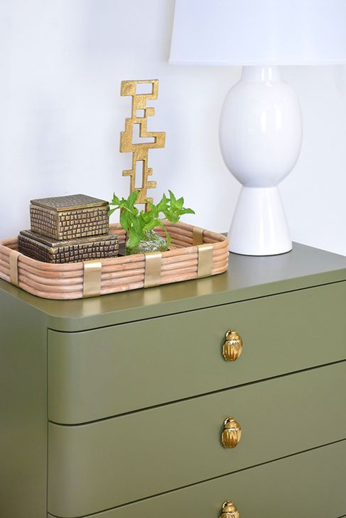 Fortune Olive Green Matte Lacquer Rectangular 3 Drawer Side Table