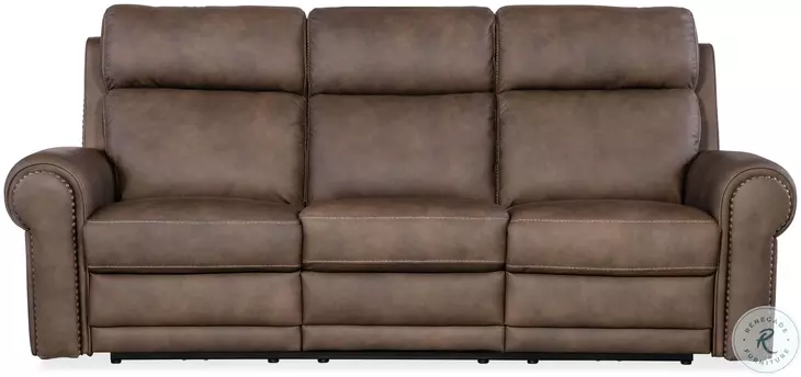 Duncan Dark Brown Leather Power Reclining Sofa with Power Headrest And Lumbar