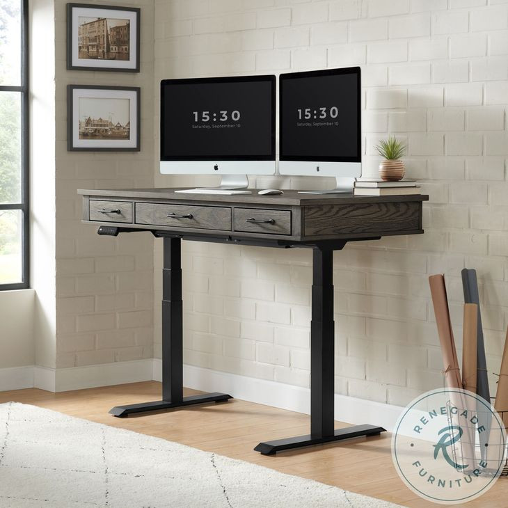 Foundry Brushed Pewter and Black Adjustable Height Lift Desk