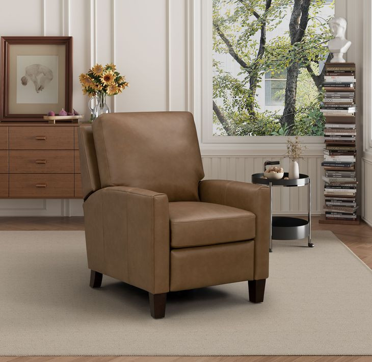 Fremont Hillwood Toffee Leather Push Thru The Arms Recliner