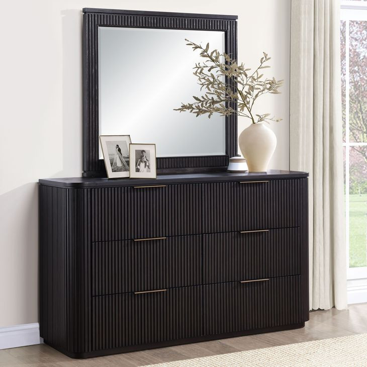 Henry Espresso 6 Drawer Dresser and Rectangular Mirror