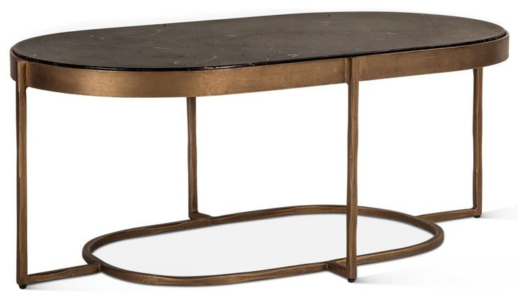 Fresno Brown and Black Oval Marble Top Cocktail Table