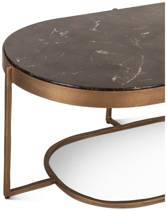Fresno Brown and Black Oval Marble Top Cocktail Table