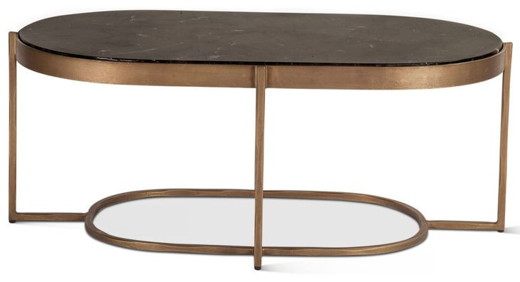 Fresno Brown and Black Oval Marble Top Cocktail Table
