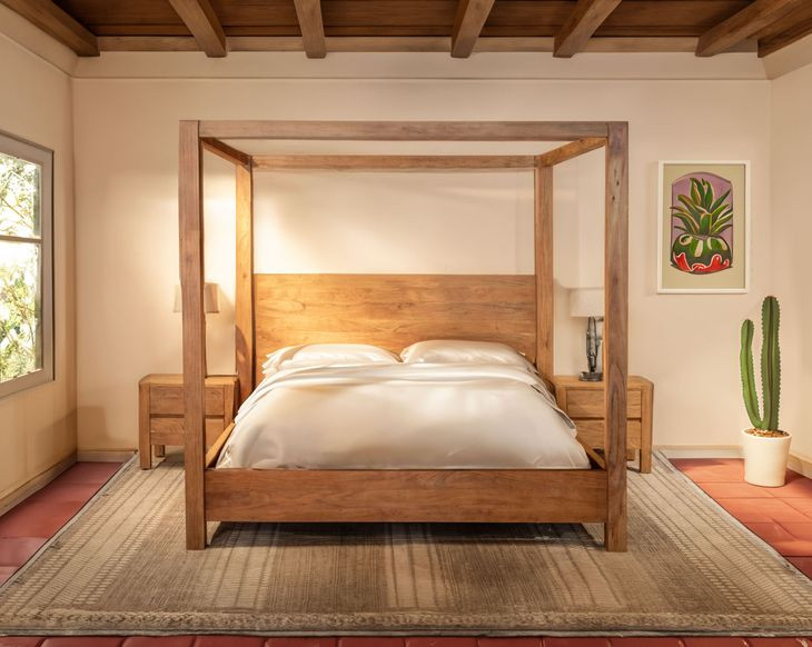 Mesa Brushed Acacia Queen Canopy Bed