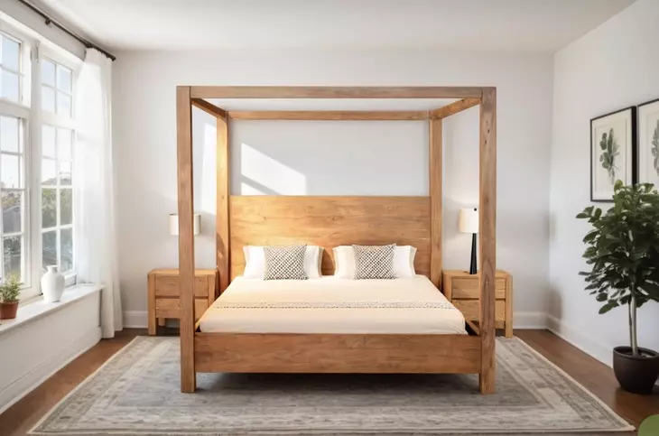 Mesa Brushed Acacia King Canopy Bed