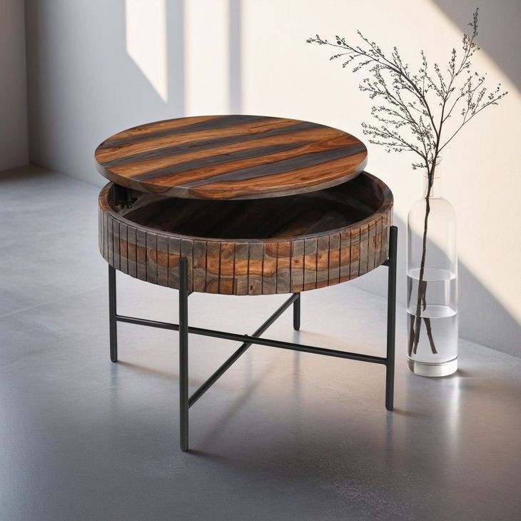 Summit Capri Sheesham Round Storage Cocktail Table