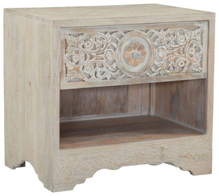 Haveli Heirloom White 1 Drawer Nightstand