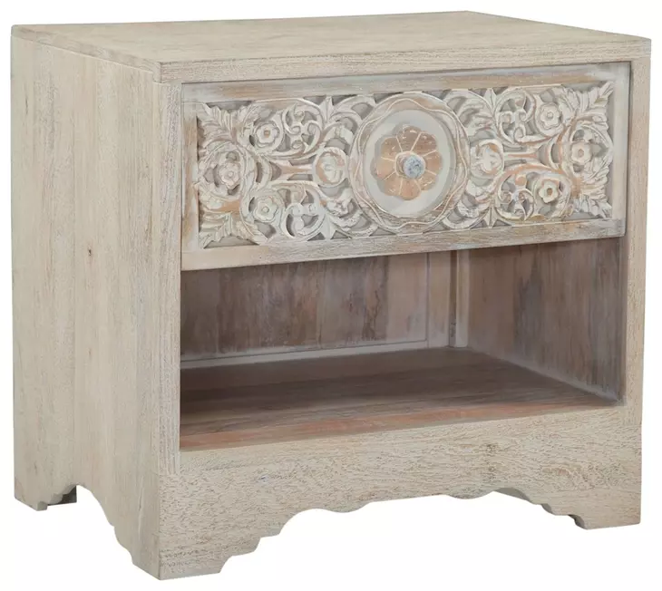 Haveli Heirloom White 1 Drawer Nightstand