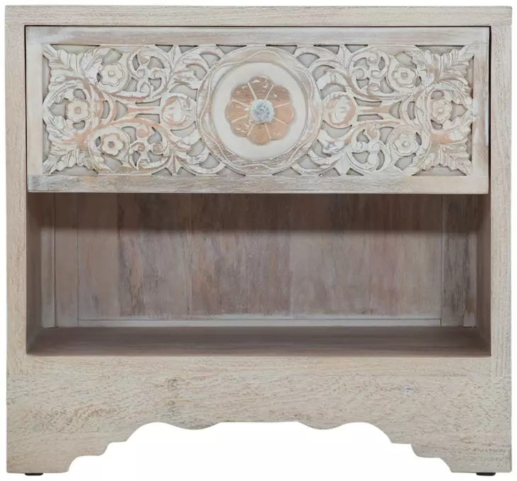 Haveli Heirloom White 1 Drawer Nightstand