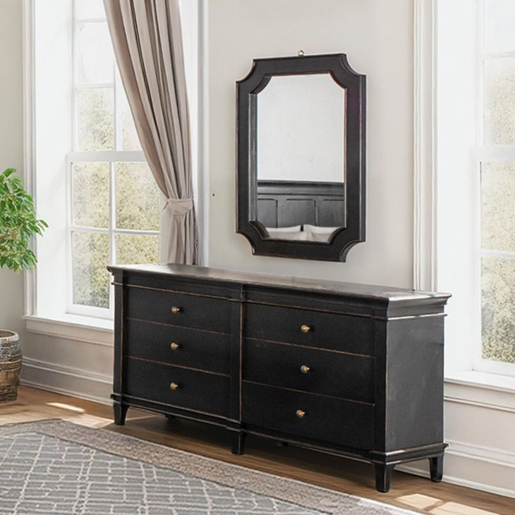 Trento Distressed Black Rectangular Wall Mirror