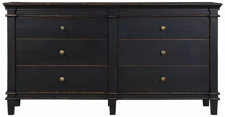 Trento Distressed Black 6 Drawer Dresser