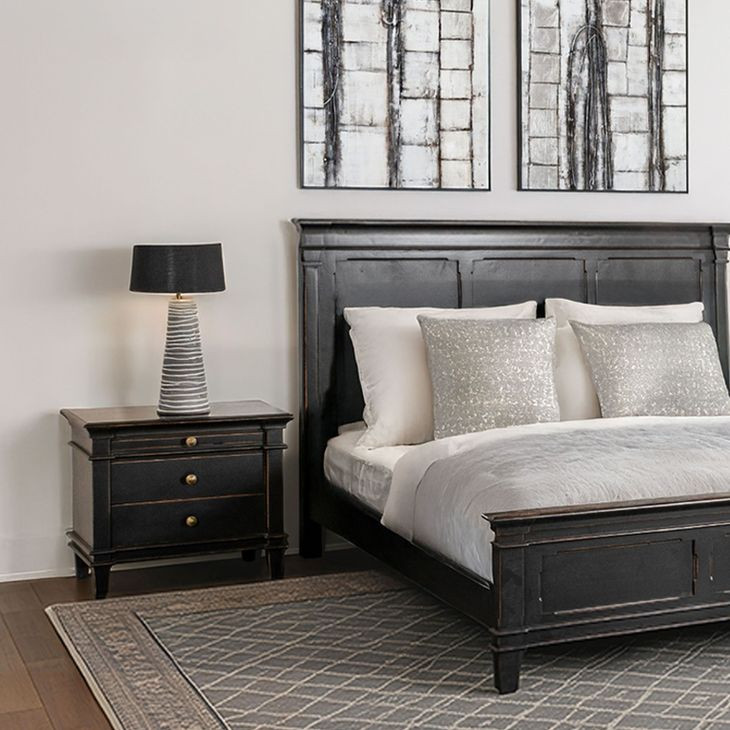 Trento Distressed Black 3 Drawer Nightstand
