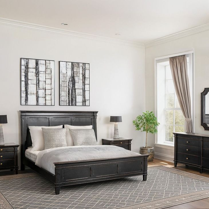 Trento Distressed Black Panel Bedroom Set