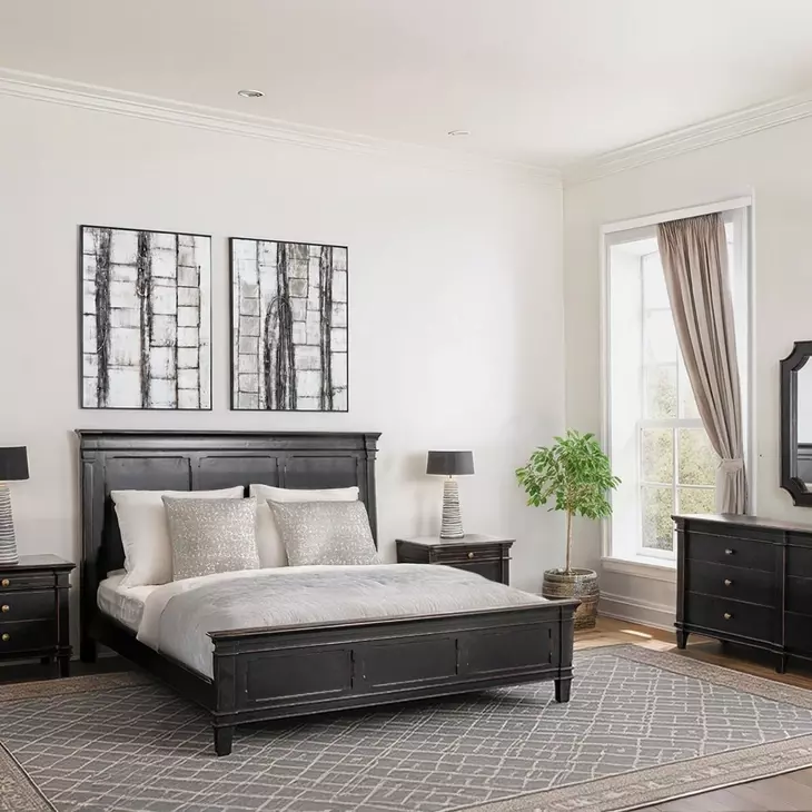 Trento Distressed Black Panel Bedroom Set