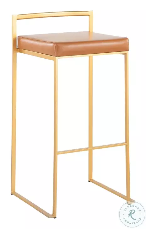 Fuji Camel PU And Gold Steel Stacker Bar Stool Set of 2