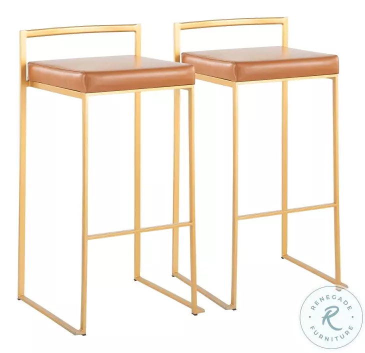 Fuji Camel PU And Gold Steel Stacker Bar Stool Set of 2