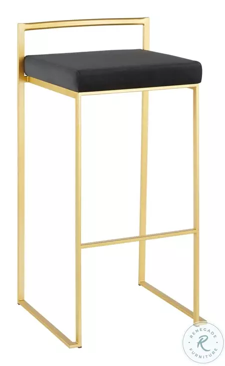 Fuji Black Velvet And Gold Metal Bar Stool Set Of 2