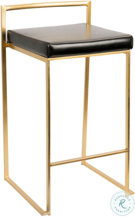 Fuji 26" Gold And Black Bar Stool Set of 2