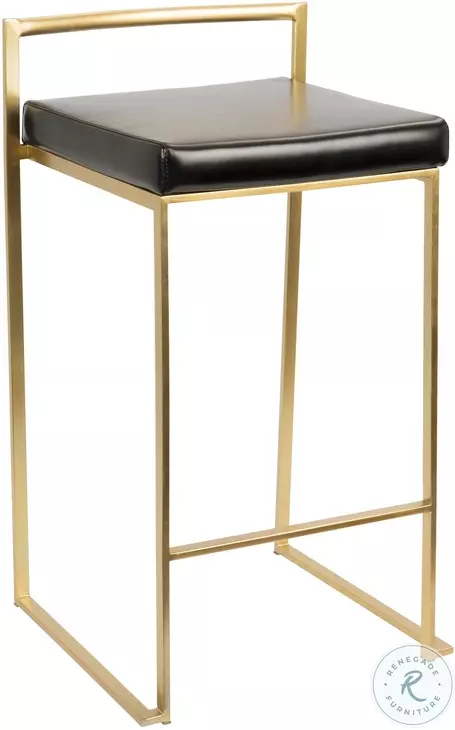 Fuji 26" Gold And Black Bar Stool Set of 2
