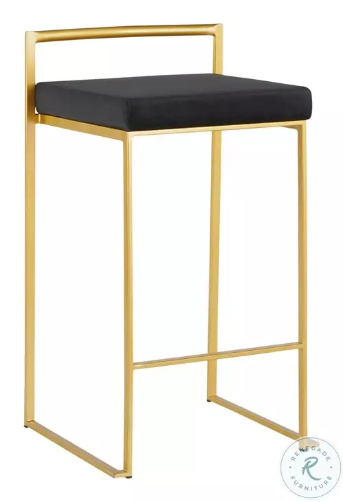Fuji Black Velvet And Gold Metal Counter Height Stool Set Of 2