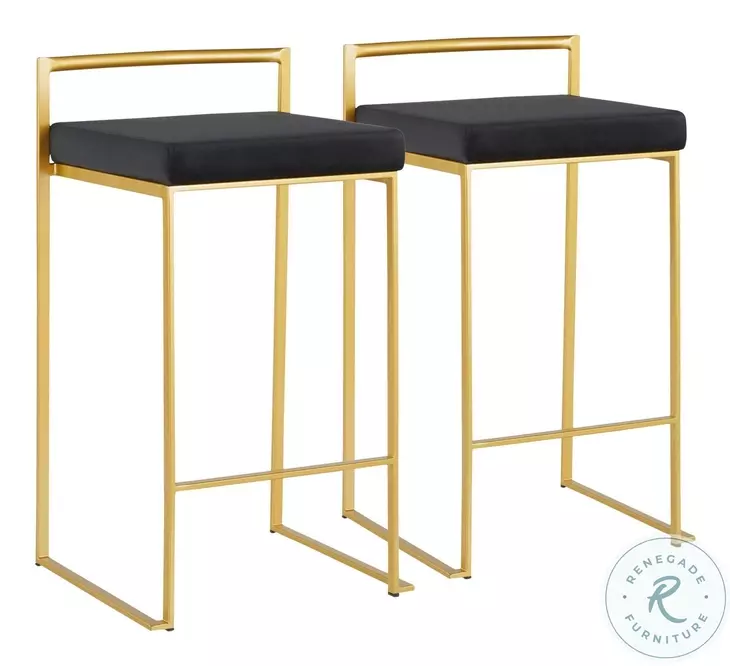 Fuji Black Velvet And Gold Metal Counter Height Stool Set Of 2