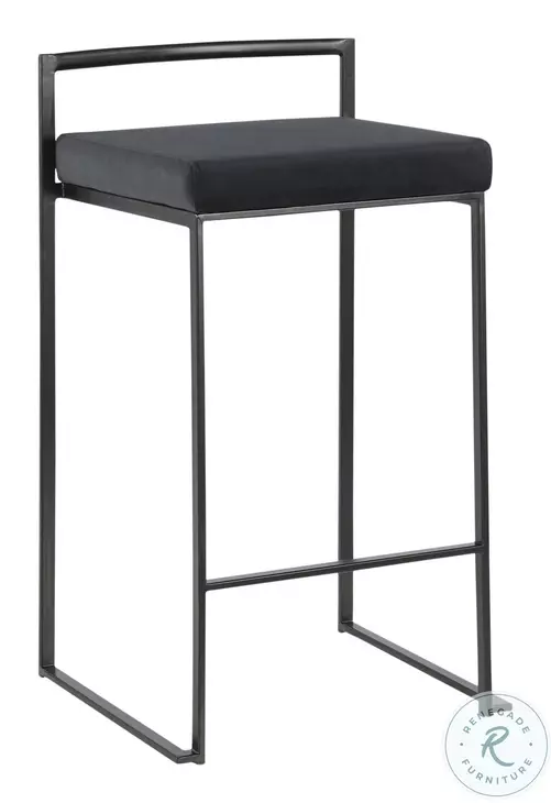 Fuji Black Velvet And Black Metal Counter Height Stool Set Of 2