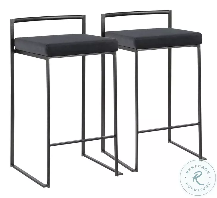 Fuji Black Velvet And Black Metal Counter Height Stool Set Of 2