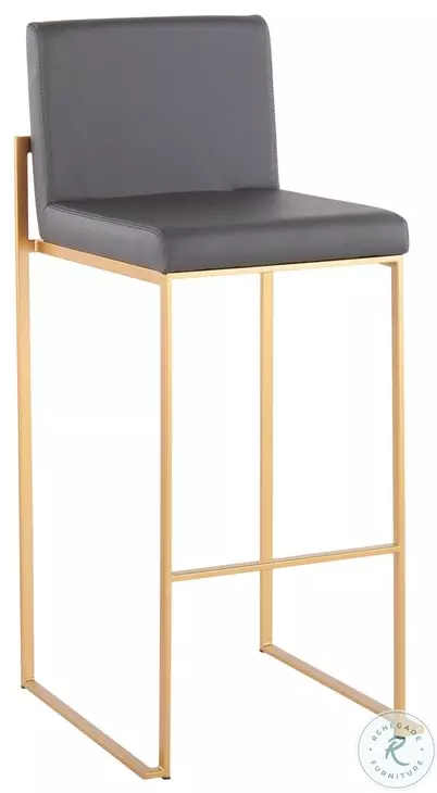 Fuji Grey PU And Gold Steel High Back Bar Stool Set of 2