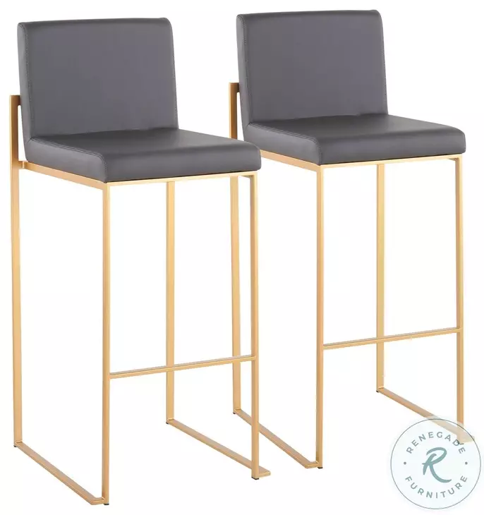 Fuji Grey PU And Gold Steel High Back Bar Stool Set of 2