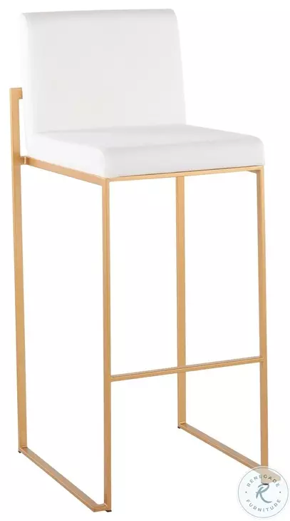 Fuji White Velvet And Gold Steel High Back Bar Stool Set of 2
