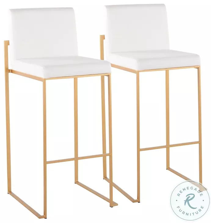 Fuji White Velvet And Gold Steel High Back Bar Stool Set of 2