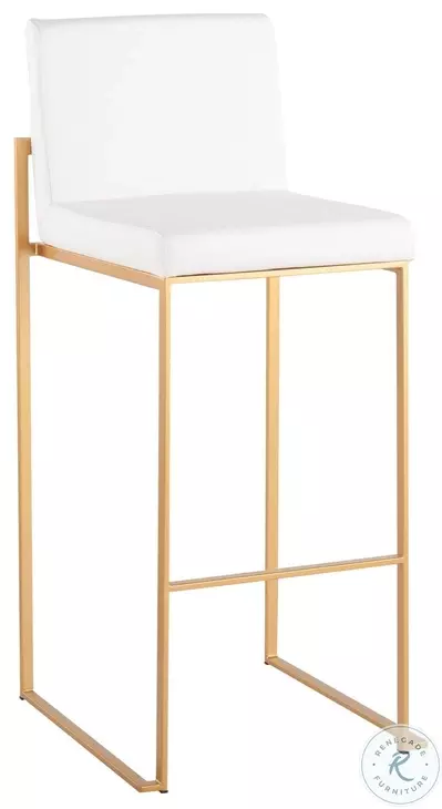 Fuji White PU And Gold Steel High Back Bar Stool Set of 2