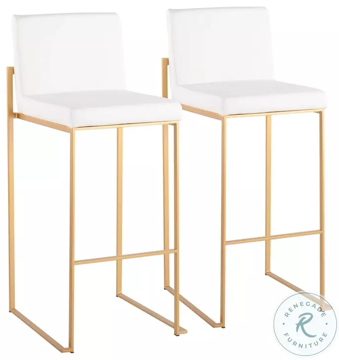 Fuji White PU And Gold Steel High Back Bar Stool Set of 2