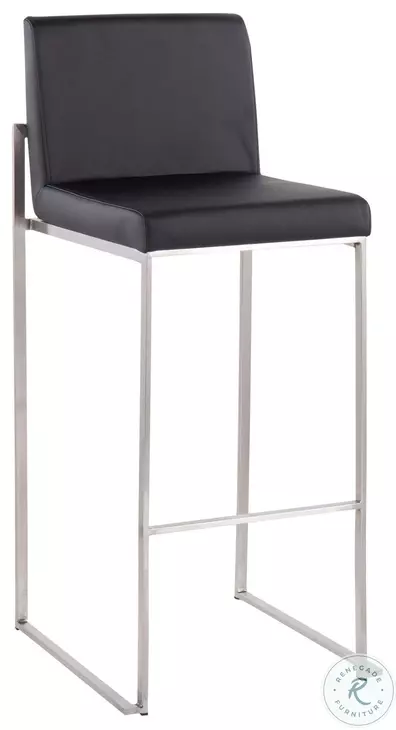 Fuji Black PU And Stainless Steel High Back Bar Stool Set of 2