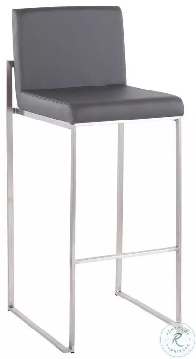 Fuji Grey PU And Stainless Steel High Back Bar Stool Set of 2