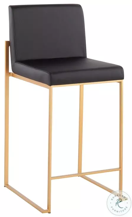 Fuji Black PU And Gold Steel High Back Counter Height Stool Set of 2